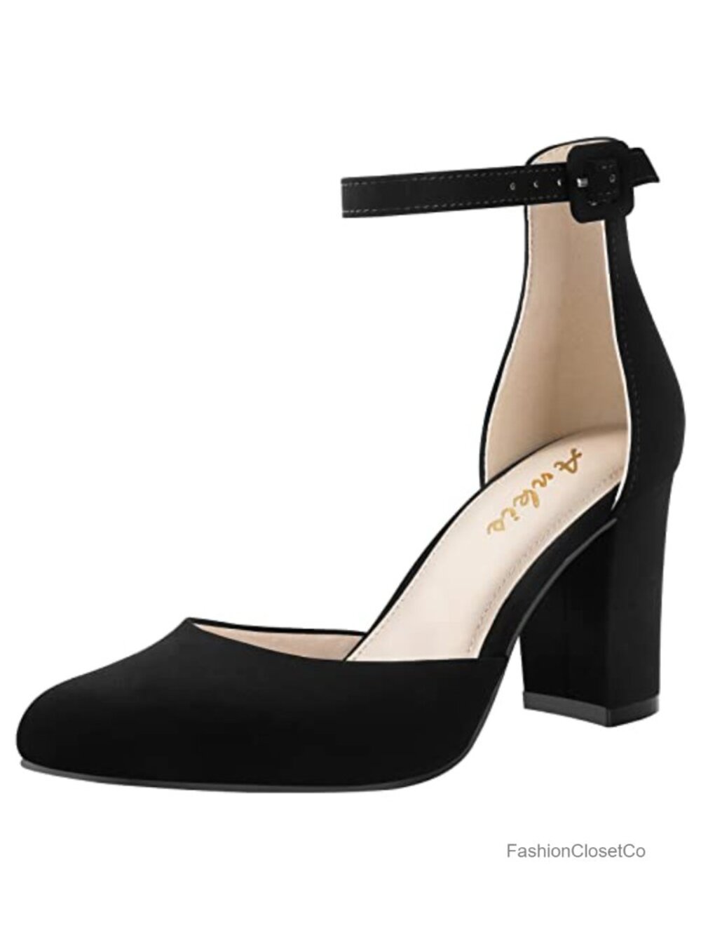 Womens Chunky Block Heel Pumps Closed Toe Ankle Strap 3 Inch Heels Dress Shoes